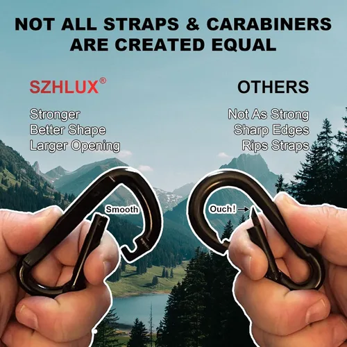 Vista 3 de SZHLUX Correas de hamaca para árboles, juego de dos de 10 pies de largo, con 38 bucles y 2 mosquetones, accesorios esenciales para hamaca
