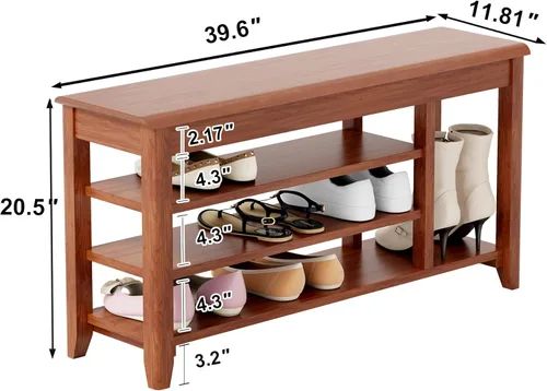 Vista 3 de with Space for Boots,Shoe Rack, Shoe Bench, 3-Tier,Wooden Frame,flip-up Storage Compartment,Hidden Storage,Space-Saving,Entrance, Corridor,Front
