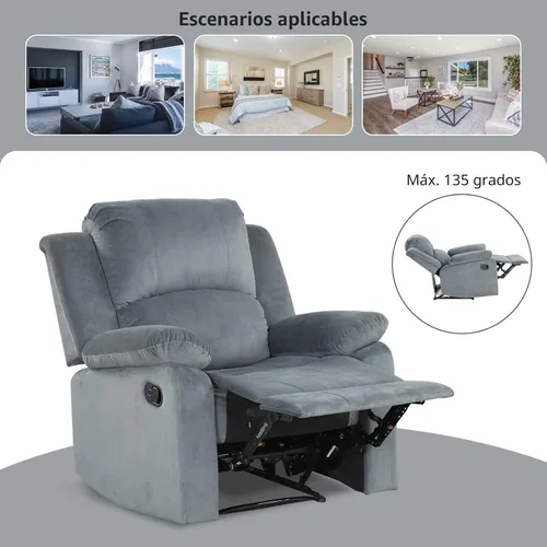 Vista 6 de CANMOV Silla Reclinable Manual, Silla Sofá Reclinable Individual de Tela Suave Acolchada para Sala de Estar, Mecanismo Reclinable Resistente