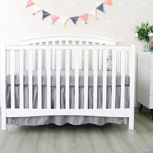 Vista 6 de Falda de Cama para Cuna Gris de 4 Lados con Volantes Plisados, Ropa de Cama Ajustable para Guardería para Niñas o Niños, Compatible con Todas