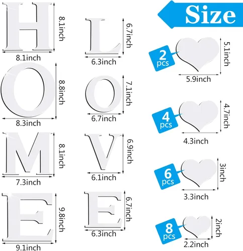Vista 2 de Letras 3D para el hogar, decoración de pared, espejo acrílico, calcomanías de pared para sala de estar, letras de amor y corazones