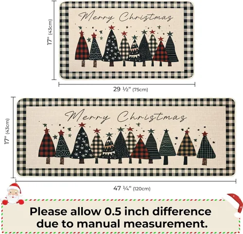 Vista 3 de GRANNY SAYS Juego de 2 tapetes navideños de cocina para piso, decoración de Navidad para interiores, alfombras lavables para piso de cocina