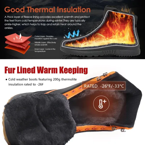 Vista 3 de ulogu Snow Boots for Men WomenInsulated Waterproof Fur Lined BootiesLightweight Winter Shoes