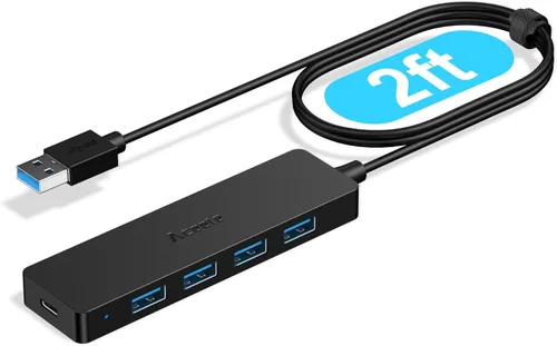 Vista 10 de Aceele Divisor USB Hub 3.0 con 2 USB-C y 2 USB-A, adaptador extensor multipuerto ultrafino de 4 puertos con cable de extensión de 4 pies de largo