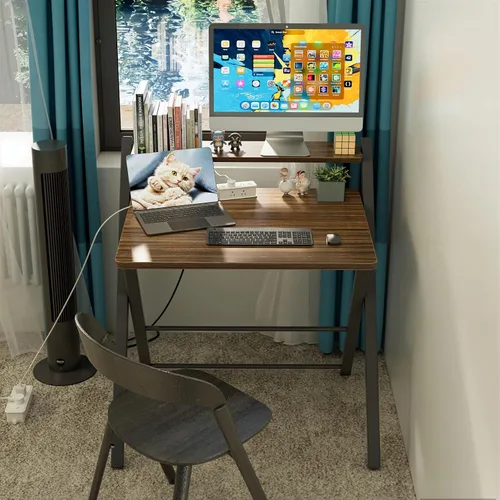 Vista 2 de GreenForest No Assembly Folding Desk, 2-Tier Compact Computer Desk with Shelf, Space Saving Foldable Table for Home Office, Dorm or Apartment