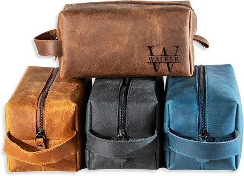 Personalized Hand Crafted Leather Toiletry Bag for Men, Shaving Bags, Travel Pouch, Engraved Monogrammed Leather Dopp Kit, Toiletries, Grandpa,