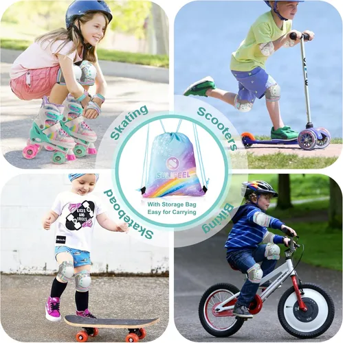 Vista 6 de SULIFEEL Patines de unicornio arcoíris para niños con equipo de protección ajustable, brillante, mediano
