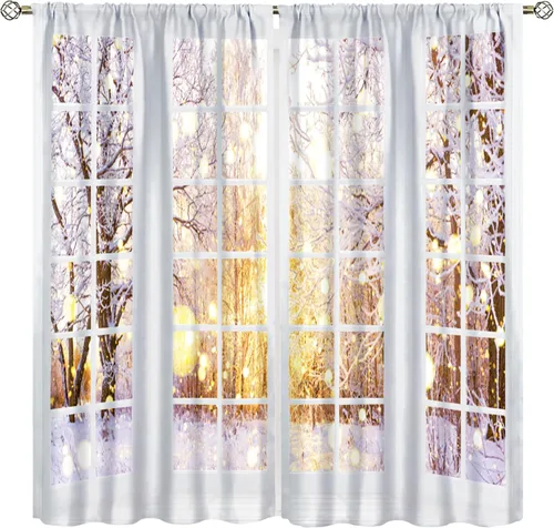 Vista 8 de YCness Cortinas de bosque, diseño floral de paisaje, decoración del hogar, sala de estar, dormitorio, decoración del hogar, selva, animal, alce