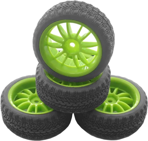 Vista 5 de Paquete de 4 neumáticos de goma Vgoohobby RC y llantas de plástico de 0.472 pulgadas hexagonal compatibles con HSP HPI Redcat Tamiya RC 1/10 On Road