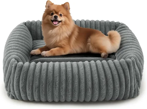 Vista 14 de FURTIME Cama para perros de tamaño mediano, cama ortopédica lavable para mascotas con funda extraíble, rectangular, suave, relajante, para Beige
