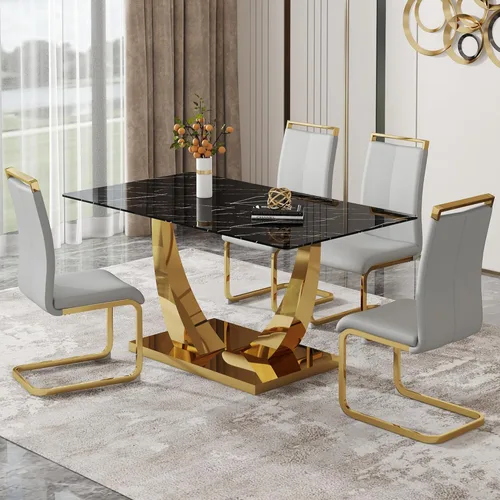 Vista 76 de Mesa de comedor moderna para mesa de comedor de mármol sintético de 4/6, 63 pulgadas, mesa de cocina rectangular, mesa de cocina y comedor de fácil