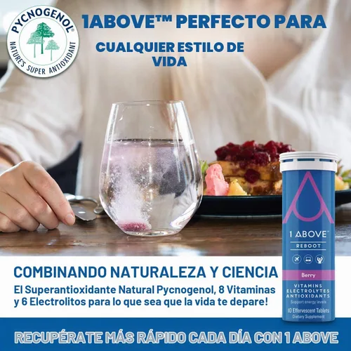 Vista 8 de 1Above Jet Lag Relief Tablets - Multivitamínico efervescente con sabor a bayas con Pycnogenol Suplemento de viaje para hidratación, energía, apoyo