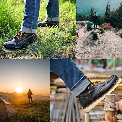 Vista 2 de Botas de trabajo para hombre - Botas de trabajo de 6 pulgadas con punta de cuña suave, Botas de trabajo impermeables para hombre Negro