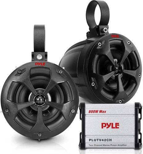Pyle Altavoces marinos de 800 W con amplificador, 4 pulgadas, impermeable, de rango completo, resistente al agua, sistema de altavoces de torre