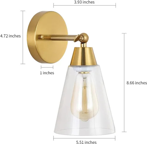 Vista 4 de MWZ Juego de 2 apliques de pared dorados, modernos apliques de latón cepillado con pantalla de vidrio transparente, accesorios de iluminación