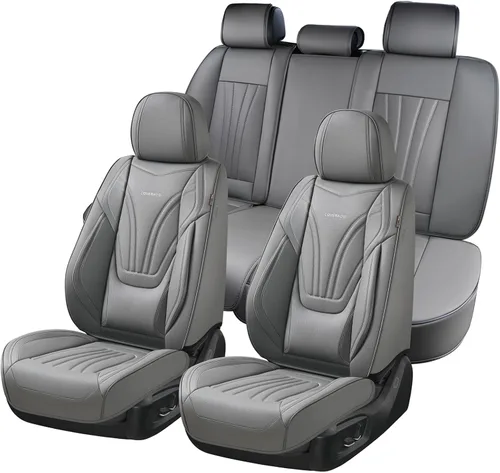 Vista 21 de Coverado Fundas de asiento delantero de automóvil, 2 piezas, protector de asiento de automóvil con soporte lumbar y reposacabezas extraíble, cojín