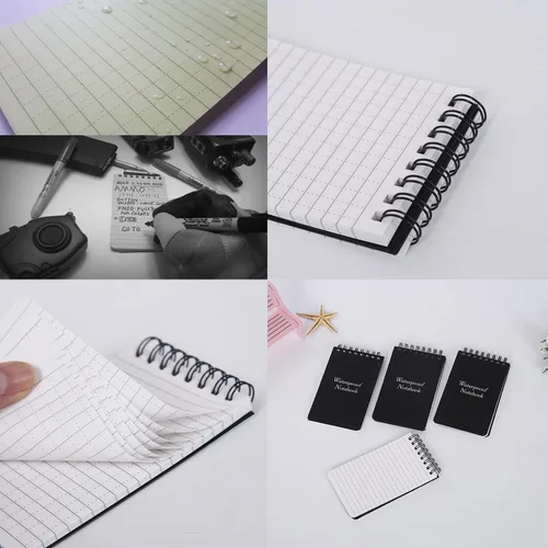 Vista 6 de 3 cuadernos impermeables, 3 bloc de notas de policía de 5 pulgadas, cuaderno de bolsillo para escribir bajo la lluvia, bloc de notas de papel