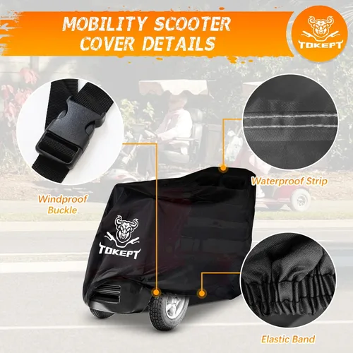 Vista 3 de Funda para scooter de movilidad, tela Oxford 420D resistente, funda protectora impermeable para todo tipo de clima, con hebilla resistente al viento