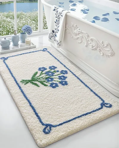 Vista 10 de DEXI Alfombras de baño antideslizantes, 16x24 tapete de baño de microfibra lavable de secado rápido, absorbente ultra suave con diseño de hojas