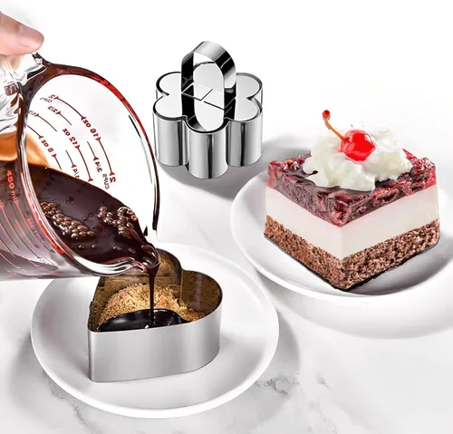 Vista 2 de Anillos para tartas de cocina, moldes de mousse de postre de acero inoxidable con empujador para hacer postres (4 piezas)