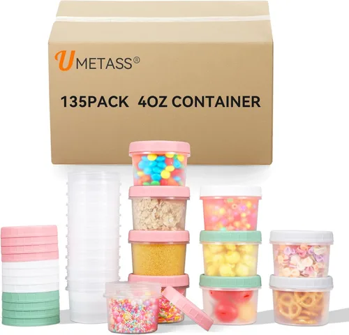 Vista 11 de Recipientes de almacenamiento de alimentos, 12 piezas, recipientes de almacenamiento para congelador de 4 oz con tapas de rosca, a prueba de fugas