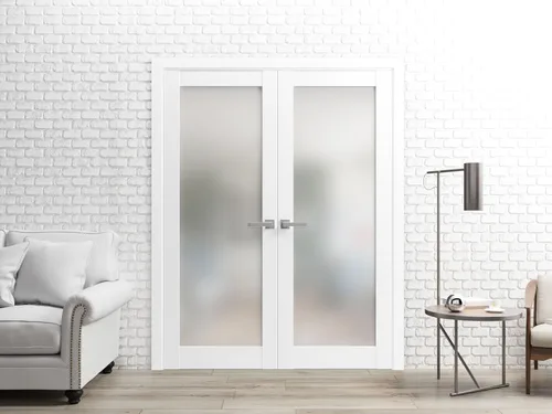 Vista 2 de SARTODOORS Planum 2102 Puertas francesas interiores de doble oscilación con vidrio esmerilado, madera maciza, accesorios incluidos, 36x84, blanco