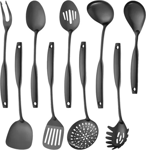 Lazycorner Juego de utensilios de cocina de 9 piezas de acero inoxidable 304 con acabado espejo pulido, cucharas para cocinar, cuchara ranurada,