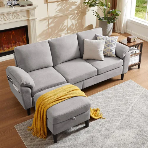 Vista 10 de Juego de sofás modulares de 3 piezas, sofás de 3 plazas en forma de L y sofá biplaza con sillón y otomana de almacenamiento para sala de estar, Verde