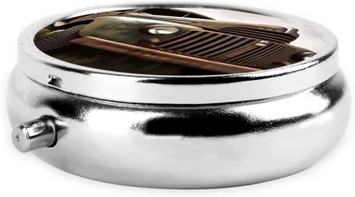 Vista 3 de Old Truck Print Round Pill Box 3 Compartment Medicine Pill Case Portable Pill Container for Daily Medicine Supplement Vitamin
