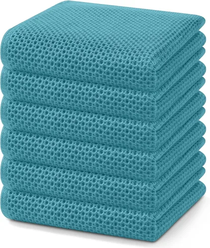 Vista 407 de Homaxy Paños de cocina de 100% algodón con tejido de gofre, ultra suaves, absorbentes, de secado rápido, 12 x 12 pulgadas, paquete de 6, amarillo