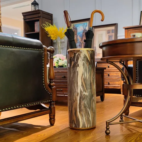 Vista 6 de Paraguas con patrón de mármol, paraguas contemporáneo, jarrón de suelo de barril, estilo moderno para almacenar bastones, bastones para entrada