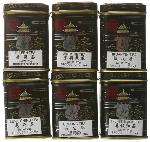 Paquete de regalo de muestra de hojas sueltas de té de China - 6 latas (selección aleatoria)