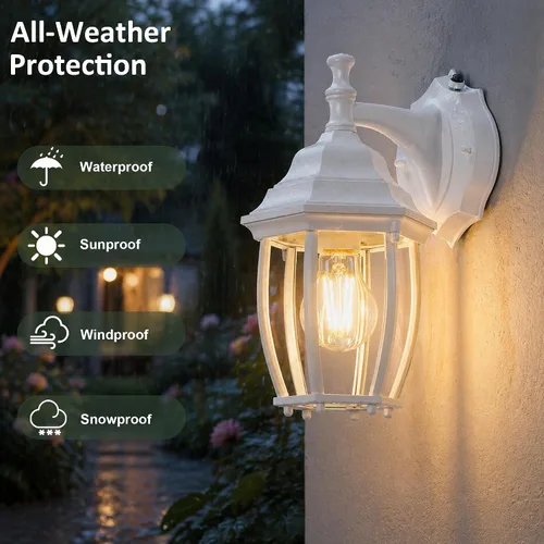 Vista 3 de LIT-PaTH Farol de pared para exteriores del atardecer al amanecer, aplique de pared como accesorio de iluminación de porche con base mediana E26
