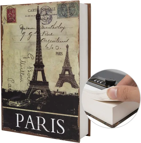 Vista 19 de Caja fuerte de libro de transferencia de papel real, hueca con compartimento secreto oculto, cerradura de combinación, 8.7"×6"×2" (Alice-Combination)