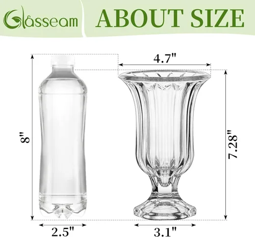 Vista 6 de Glasseam Jarrón de cristal con pedestal para flores, juego de 3 jarrones de compota de 7.5 pulgadas de alto, jarrones transparentes para centros