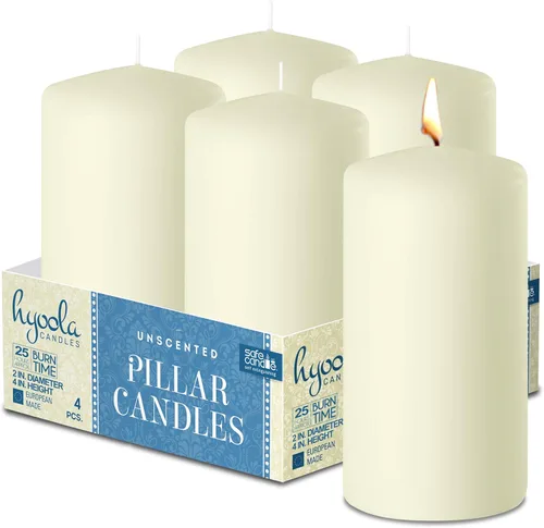 Vista 11 de HYOOLA Velas de pilar marfil de 2 x 3 pulgadas, velas de pilar sin perfume, juego de 4 unidades, hechas en Europa