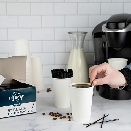 Vista 4 de Palitos agitadores de café, palitos agitadores de plástico desechables para bebidas, 1000 agitadores, úsalo como pajitas de café o mezcladores