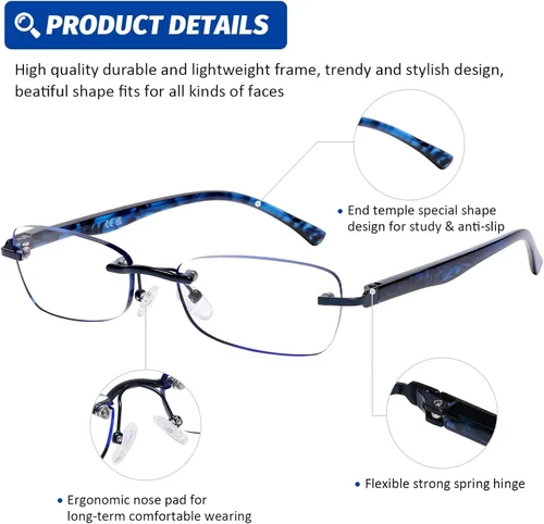 Vista 4 de DOOViC 3 Pack Rimless Reading Glasses For Women Lightweight Elegant Blue Light Blocking Readers, Tinted Edge/Spring Hinge