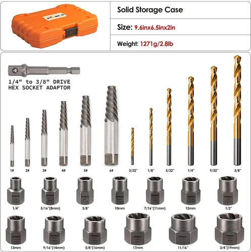 Vista 2 de XEWEA - Extractor de enchufe de tornillo y perno de 26 piezas con juego de brocas izquierda