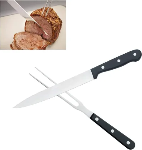 Juego de 2 cuchillos para tallar carne pavo, juego de 2 cuchillos de acero inoxidable para tallar tenedor y rebanador para el hogar, herramientas