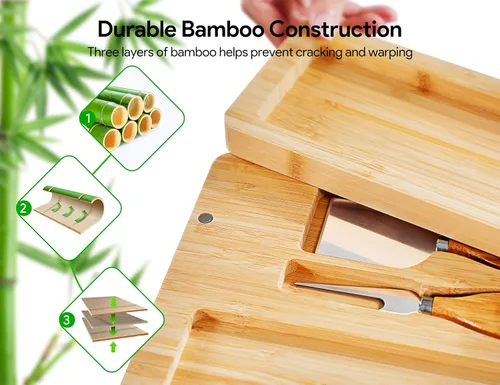 Vista 2 de Tablas de charcutería, tabla de queso Thereye con juego de cuchillos, juego de tablas de charcutería de bambú, regalos para mujeres, regalos