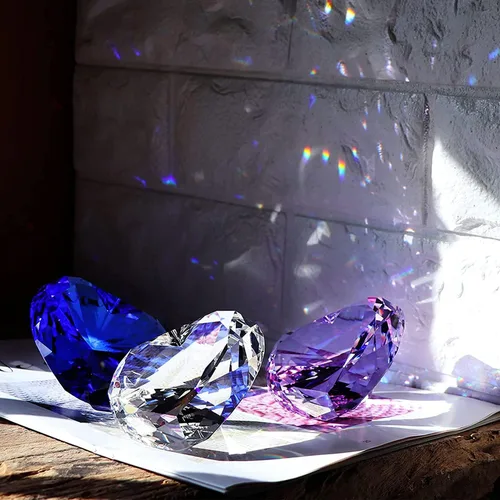 Vista 5 de Peso de papel de diamantes de cristal transparente con caja de regalo, 80 mm de forma de corazón, peso de papel de cristal de diamante real