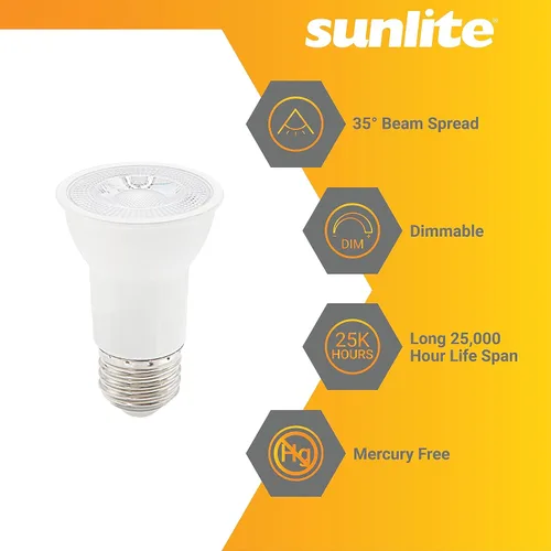 Vista 3 de Sunlite Foco LED PAR16 empotrable de cuello largo, 7 vatios, (reemplazo halógeno de 75 W), 500 lúmenes, base mediana (E26), regulable, certificación