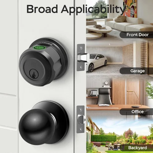 Vista 9 de GeekTale Cerradura inteligente de cerrojo con perilla de paso, cerrojo de huellas dactilares con aplicación, girar para bloquear y desbloquear