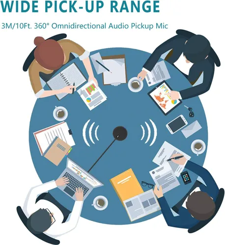 Vista 6 de Micrófono de conferencia USB mejorado para computadora, micrófono de condensador omnidireccional de 360° con llave de silencio, ideal