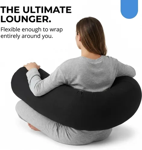 Vista 7 de Deluxe Comfort Almohada corporal de microperlas (47 x 7 pulgadas) - Mooshi Squishy Soft - Almohada prenatal de embarazo - Durmiente de lado de Negro