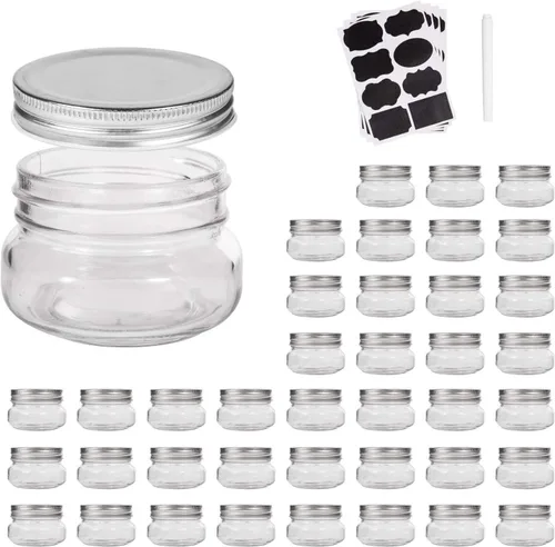 Accguan Mini tarros de masón, tarro de vidrio de 5 onzas con tapas (plateado, ideal para mermelada, miel, recuerdos de boda, regalos de ducha,