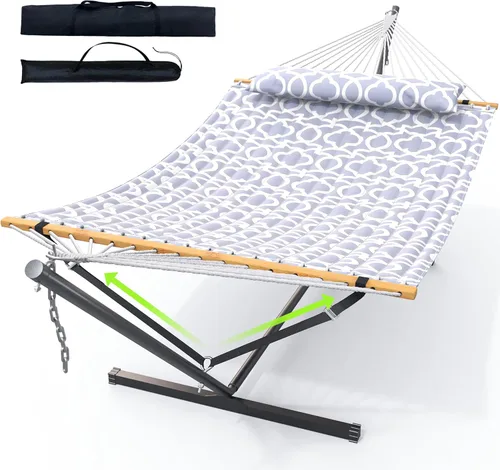 Vista 10 de ANAGOO Hamaca doble con soporte, hamaca de exterior resistente para dos, capacidad de 500 libras, marco de acero estable con correa de equilibrio