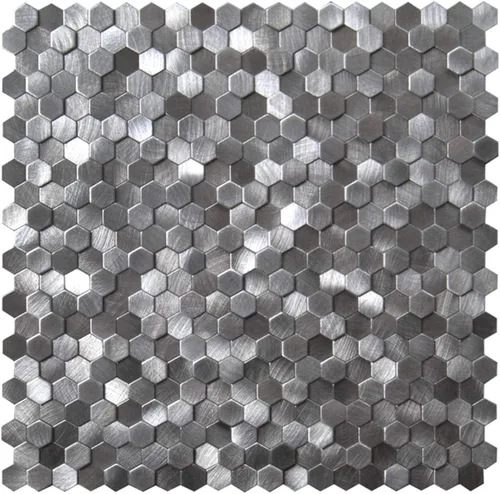 KASARO Azulejos para salpicaduras de despegar y pegar, panel de pared de mosaico de metal hexagonal gris 3D de 12 x 12 pulgadas, autoadhesivo,