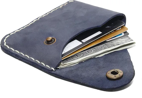 Vista 21 de Cartera organizadora de tarjetas de bolsillo frontal cosida a mano minimalista de cuero genuino para tarjetas, billetera con tarjetero pequeño, Negro